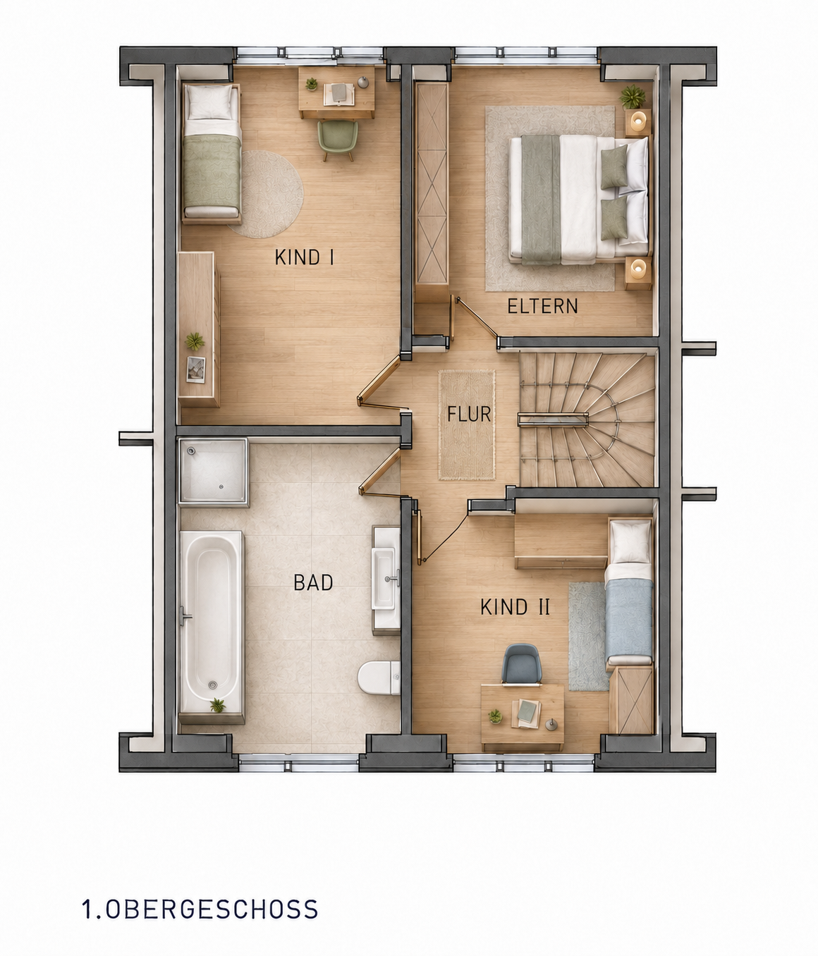 Grundriss Obergeschoss visualisiert