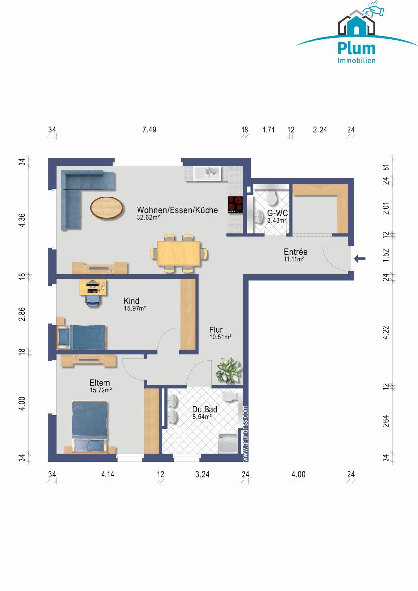Grundriss WE 2 im Erdgeschoss